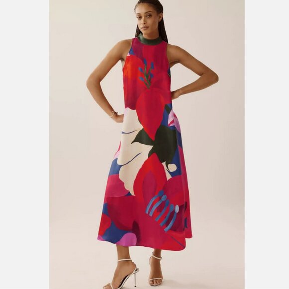 FARM Rio Dresses & Skirts - Farm Rio Anthropologie Halter Maxi Dress Floral Watercolor Size XL NWT